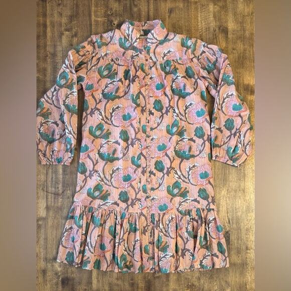 Lola Australia Women's April Floral Bohemian Button-Front Long Sleeve Dress Sz L - Picture 7 of 8